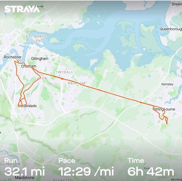 Neil's Strava run route. Picture: Neil Dixon