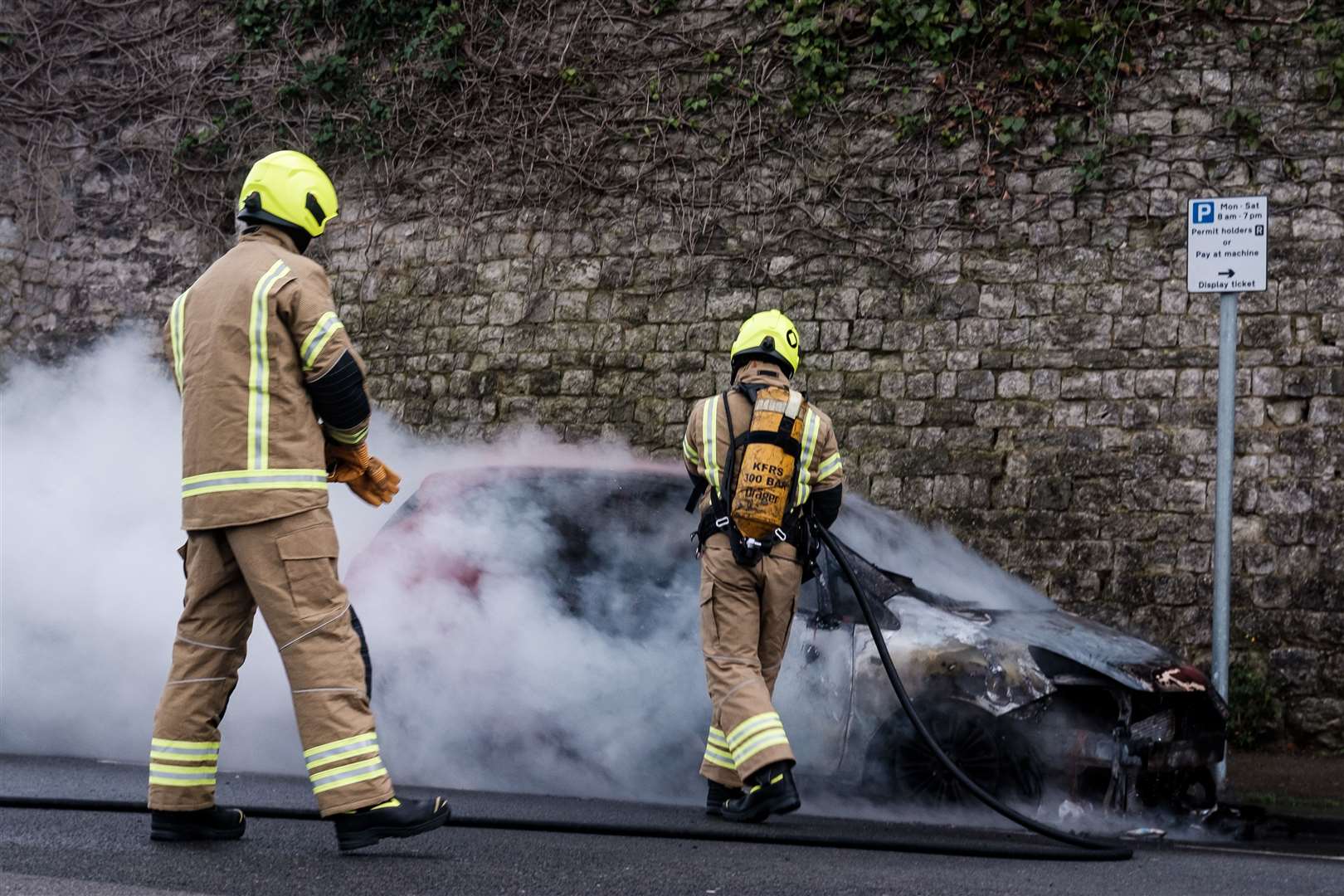 Exercises spotted flames coming from the tires. Photo: Yousef Al Nasser