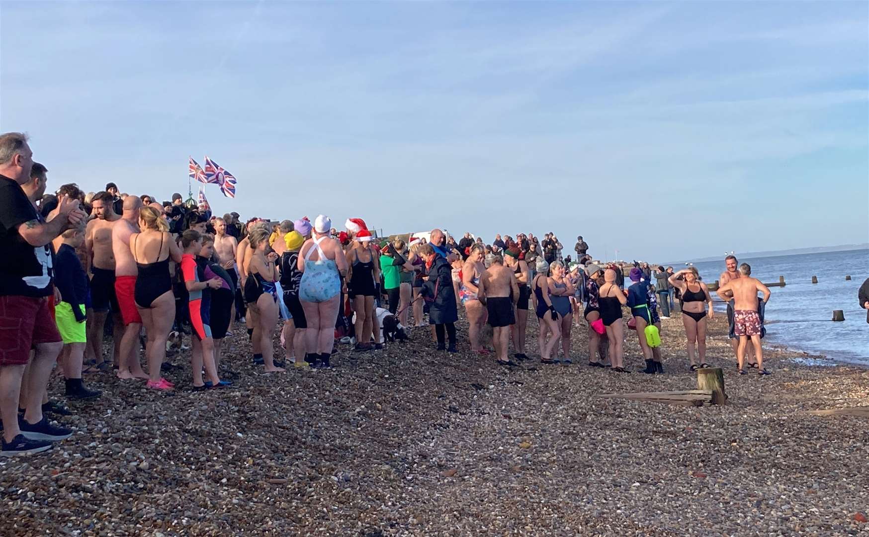 Boxing Day Dip 2023 Sheerness. Crowds took to the water on a sunny Boxing Day morning in Sheerness for the annual dip. Picture: John Nurden