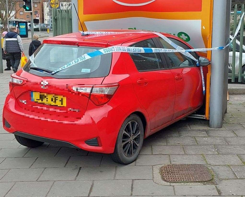 The crashed car at Sainsbury's in Dartford