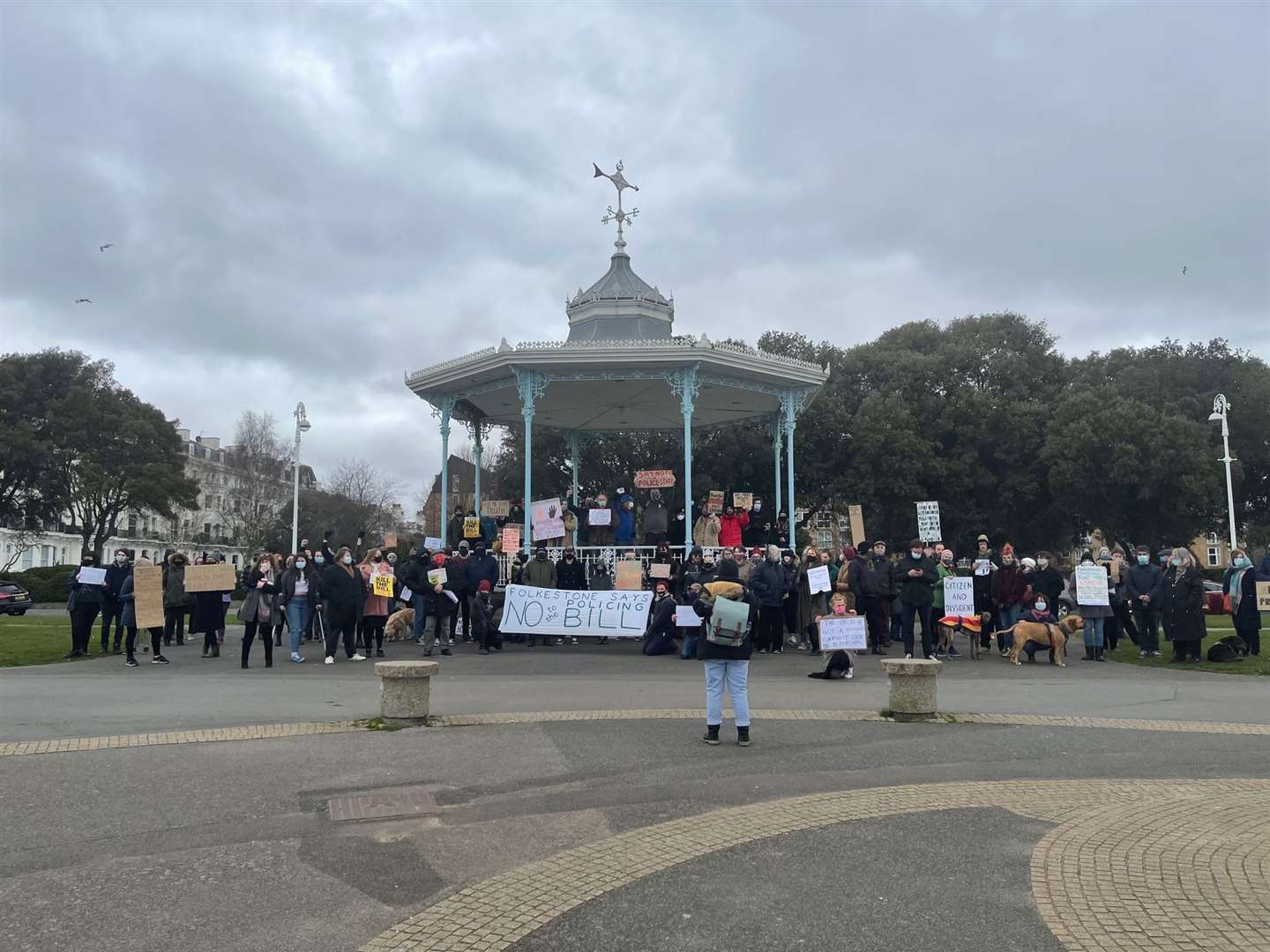 The protesters at the Leas Bandstand. Photo: LKJ Media (45798780)