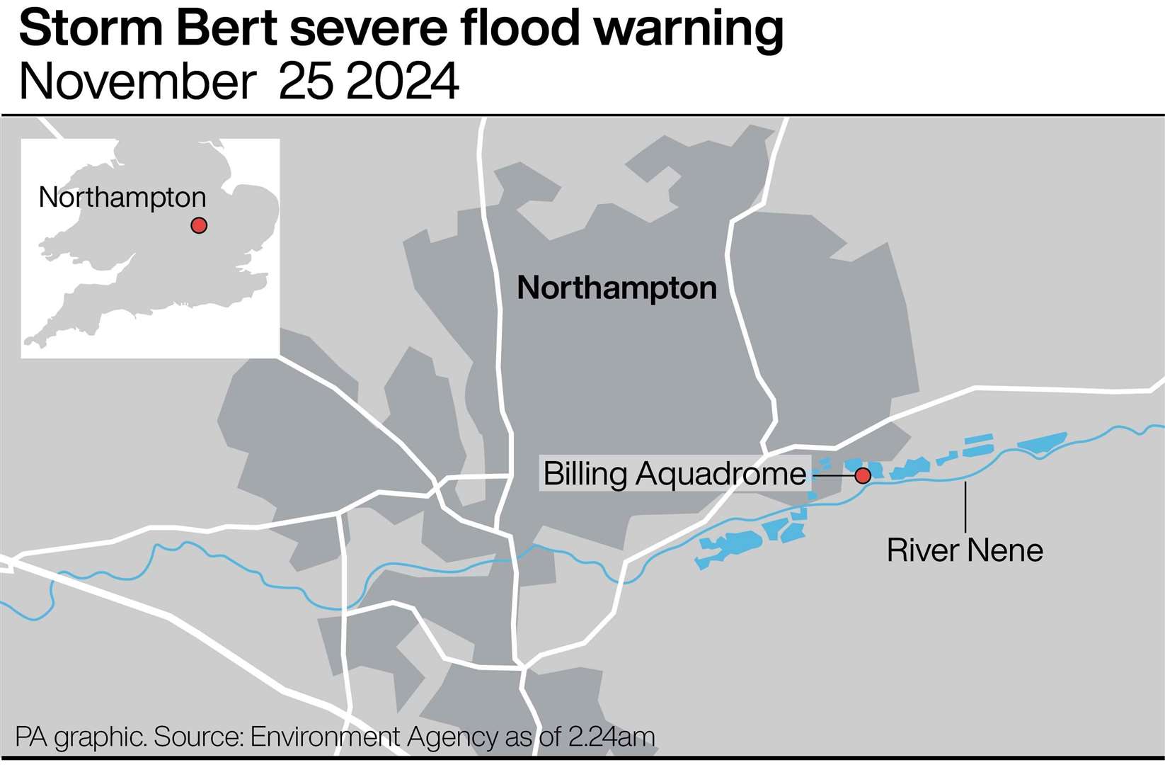 Storm Bert severe flood warning. See story WEATHER Bert. Infographic PA Graphics. An editable version of this graphic is available if required. Please contact graphics@pamediagroup.com.