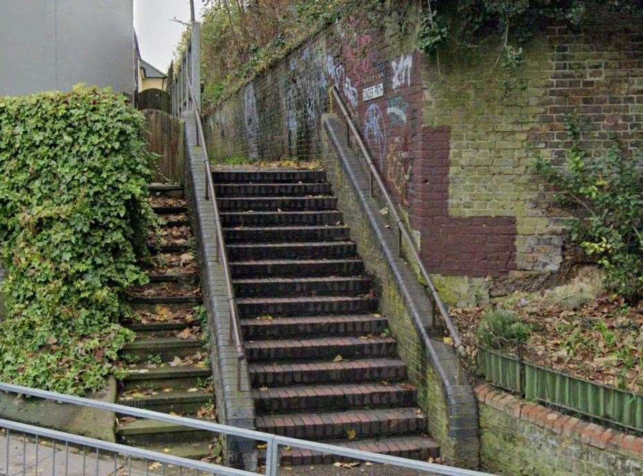 Police are hunting a man after a teenage girl was grabbed by a stranger in Cinder Footpath, off Broadstairs High Street. Picture: Google