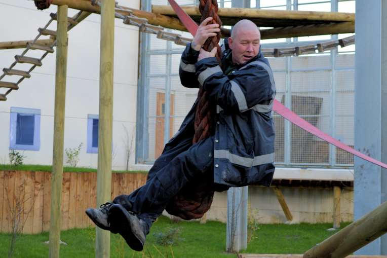 Tony Binskin hangs around in the new enclosure