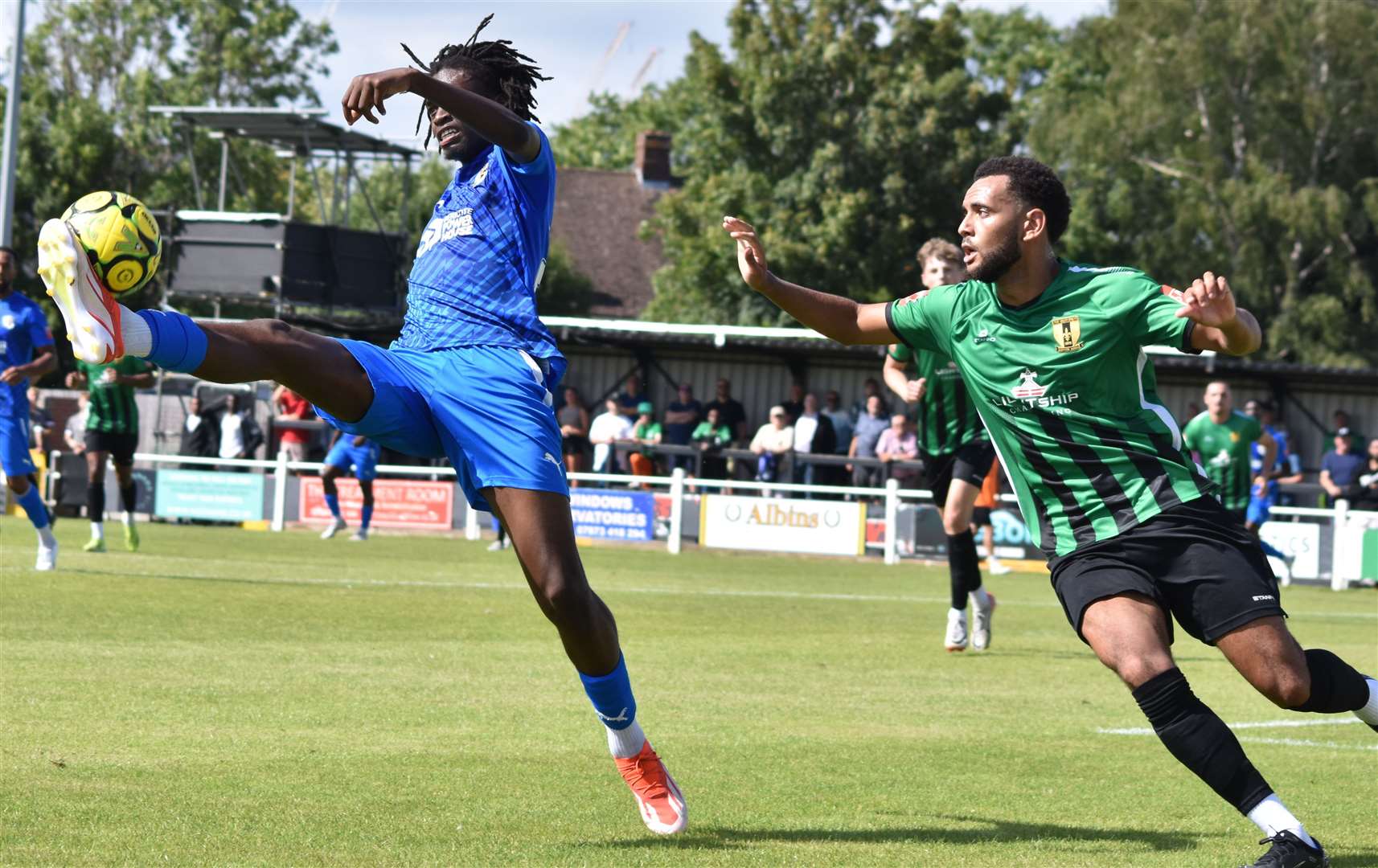 Dartford midfielder Jeremiah Pinder gets the ball under control. Picture: Alan Coomes