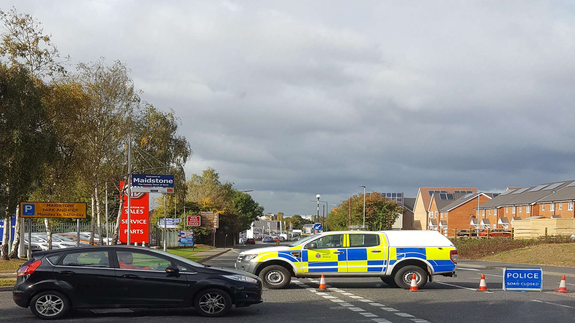 Police are on the scene just past the Bircholt Road junction. Picture: Jack Wells