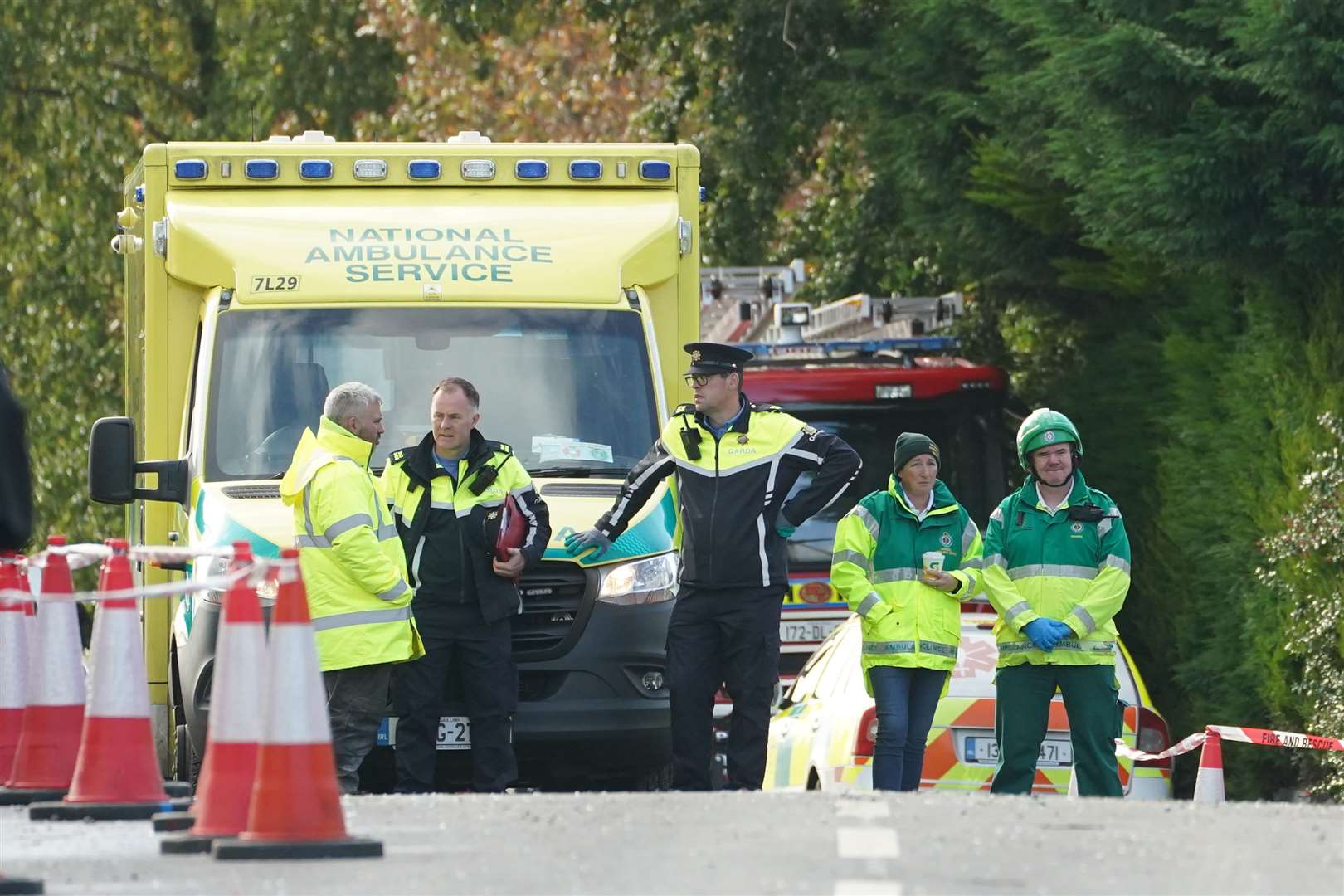 Emergency services continue their work at the scene of an explosion at Applegreen service station in the village of Creeslough (Brian Lawless/PA)