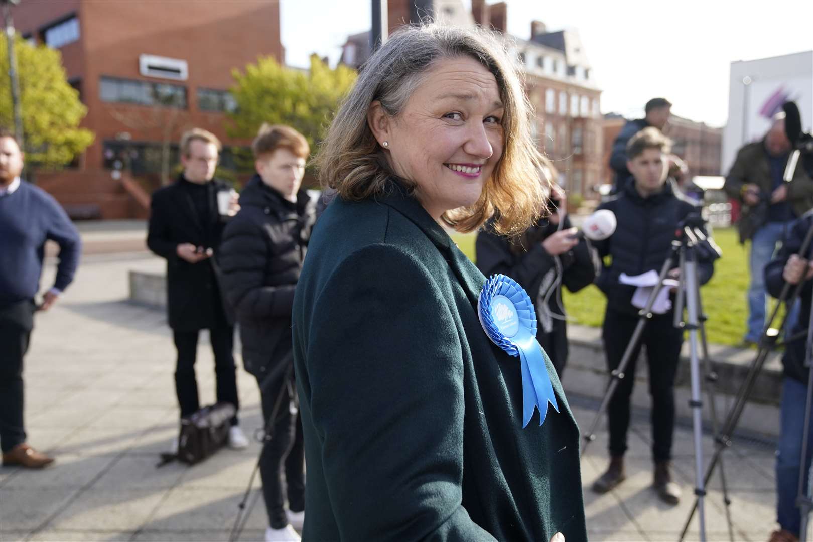 Conservative Jill Mortimer addressed the media in Hartlepool after being declared winner (Owen Humphreys/PA)