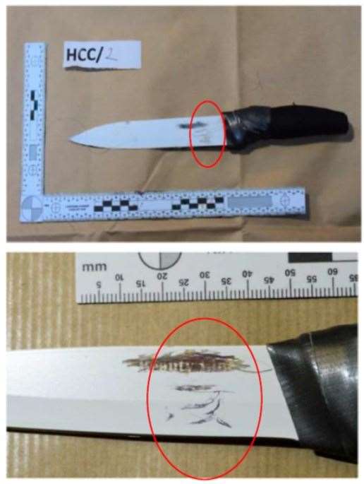 Usman Khan was armed with two knives, including one with an Islamic symbol for Alla crudely scratched on it (Met Police/PA)