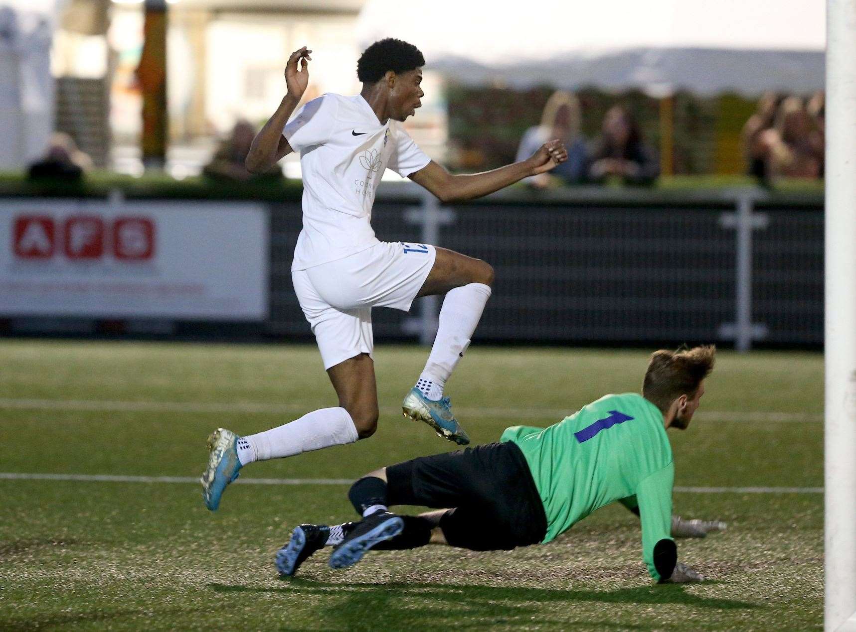 Tony Oladipupo scores the only goal of the game. Picture: PSP Images