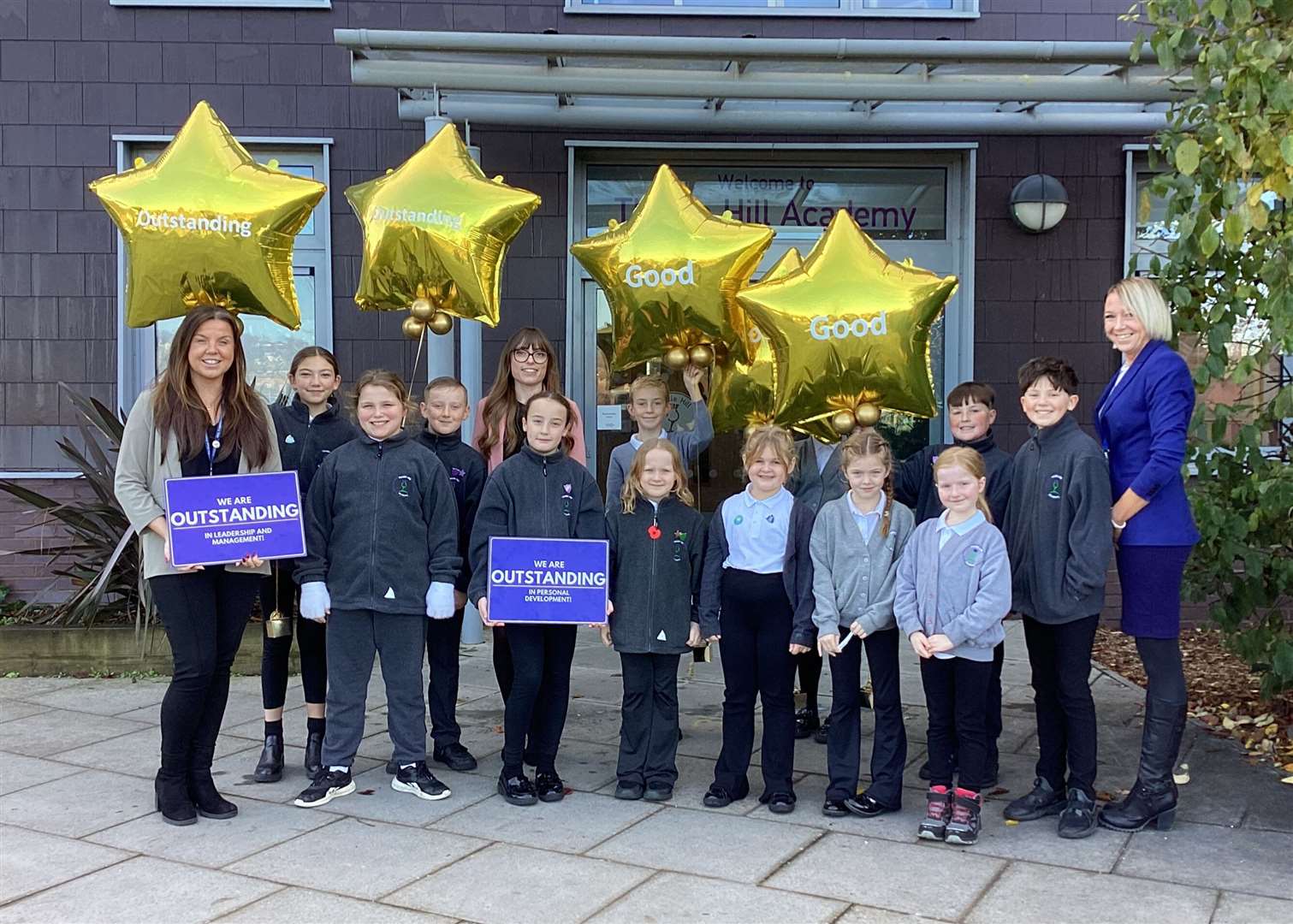 Thistle Hill staff and pupils celebrate after a positive Ofsted report