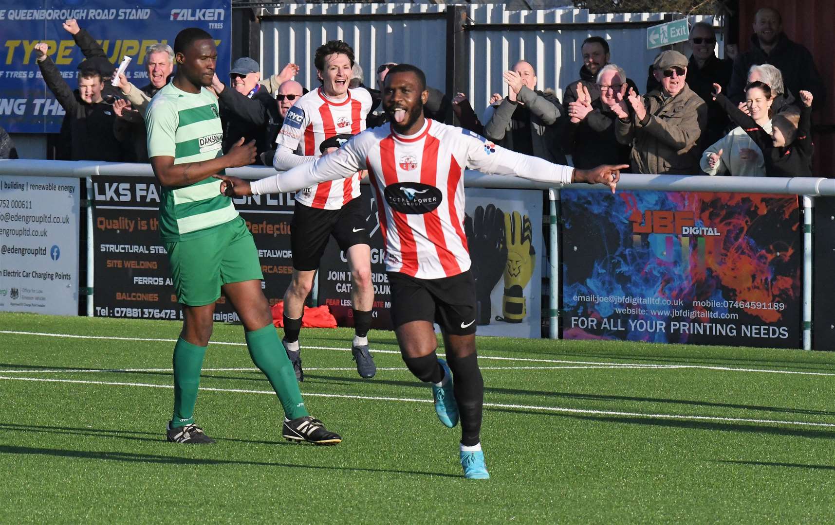 Warren Mfula in happier times at Sheppey - celebrating a goal on their way to winning the Southern Counties East Premier Division title in 2021/22. Picture: Marc Richards