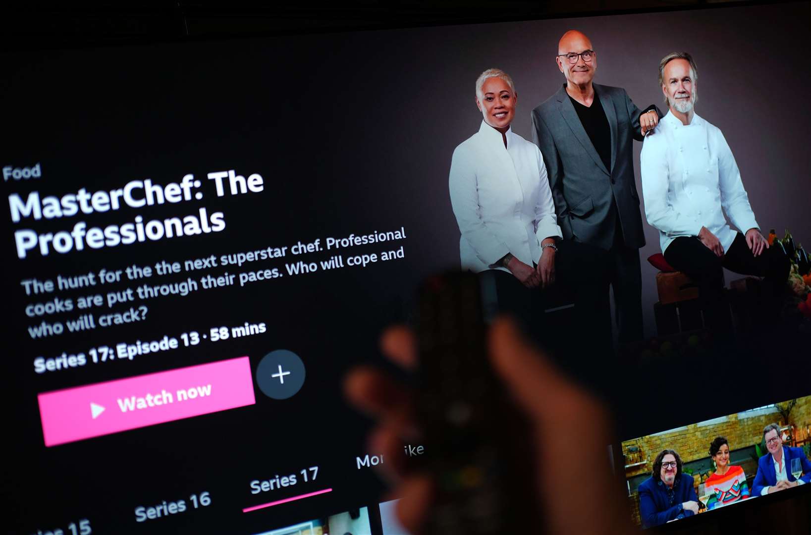 The BBC iPlayer app displaying an episode of Masterchef: The Professionals available to watch on demand (Yui Mok/PA)