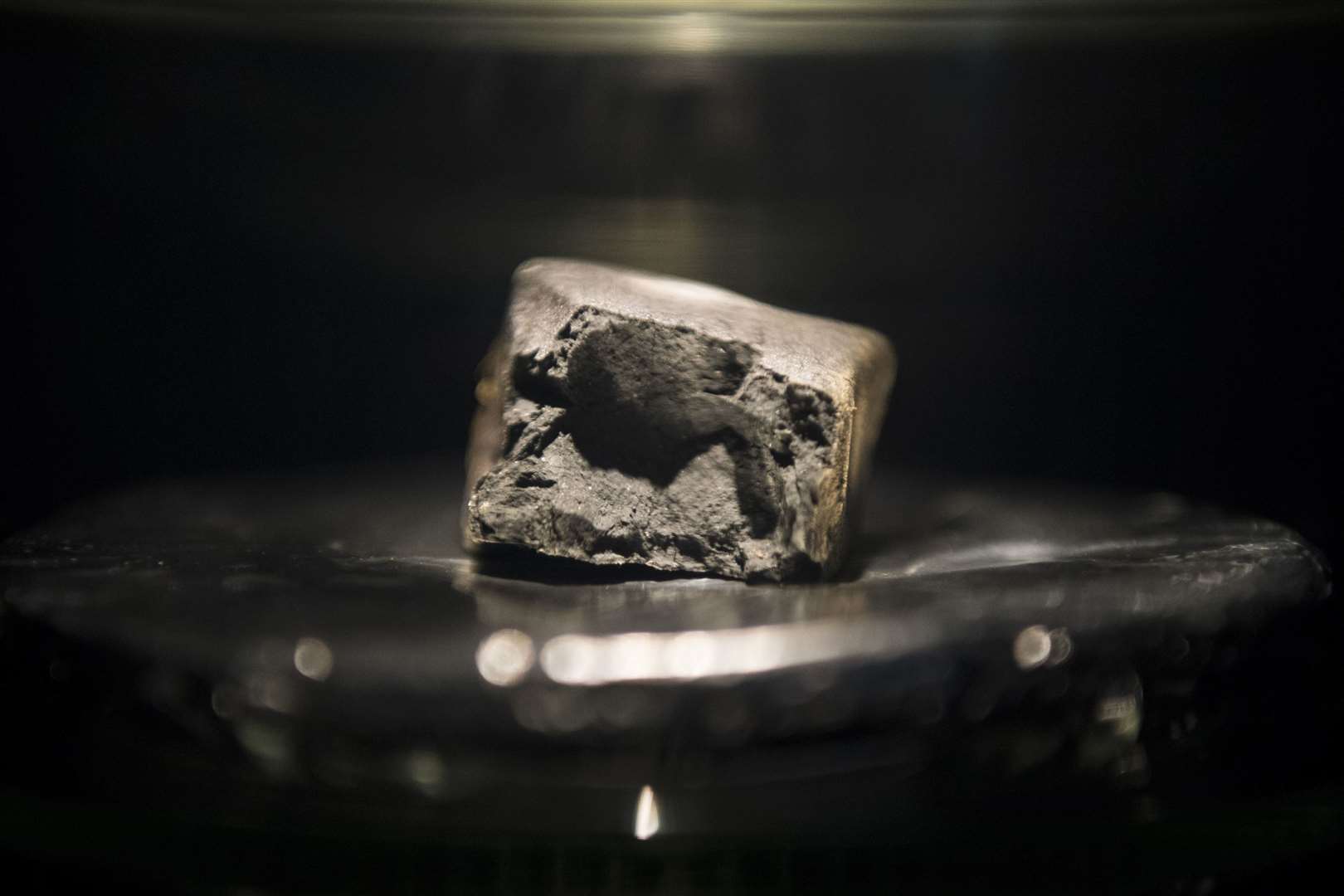 The Winchcombe meteorite on display at the Natural History Museum in London (Kirsty O’Connor/PA)