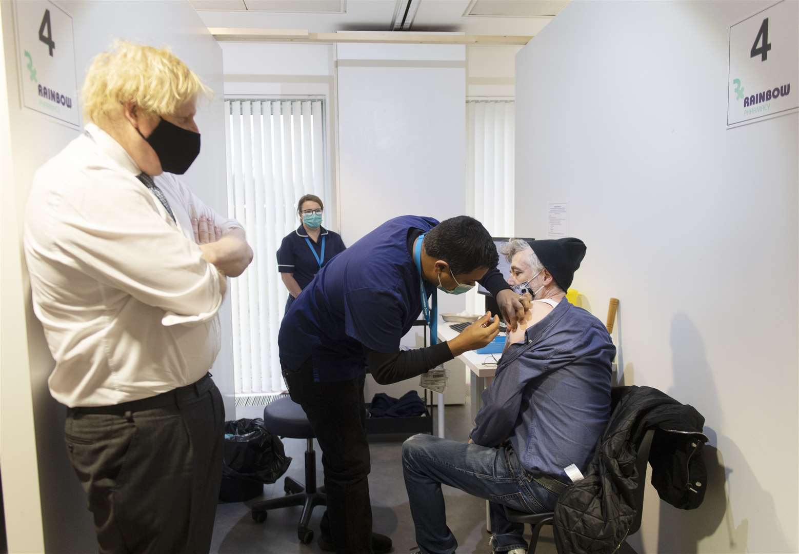 Prime Minister Boris Johnson during a visit to a Covid vaccination centre in Milton Keynes (Geoff Pugh/Daily Telegraph/PA)