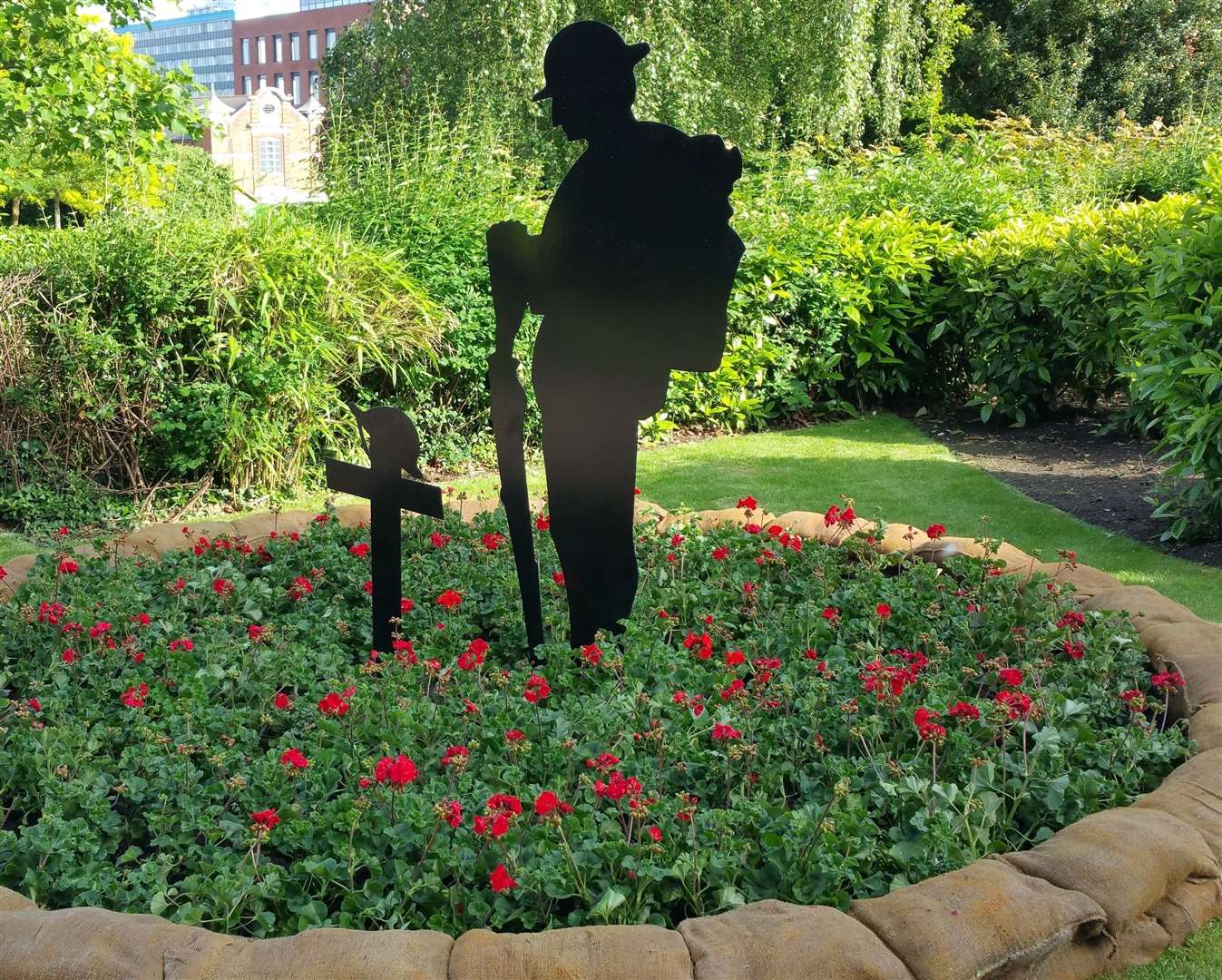 Soldiers' silhouettes like this one in the Memorial Gardens will be placed on the Flanders Roundabout