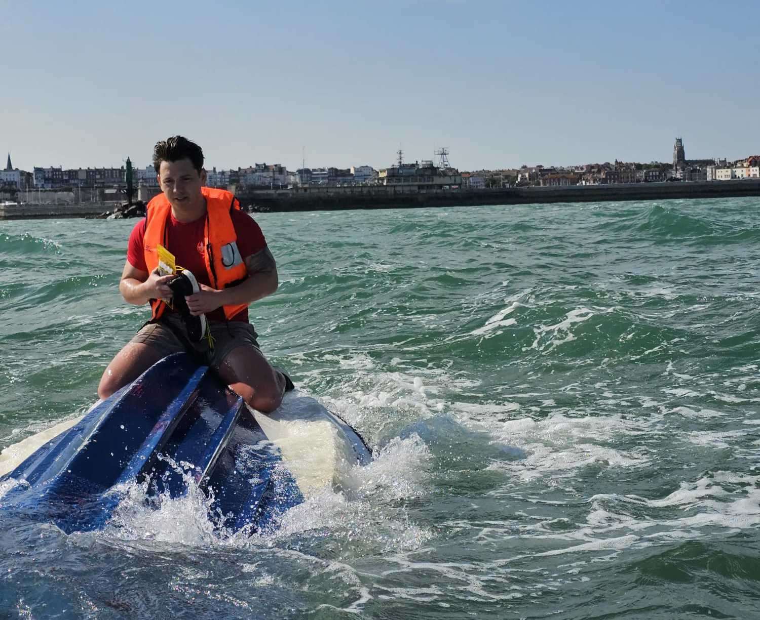 As the boat sank just off the coast of Ramsgate Mr Taylor was perched atop of the last part of it above sea level. Picture: Ellis Taylor