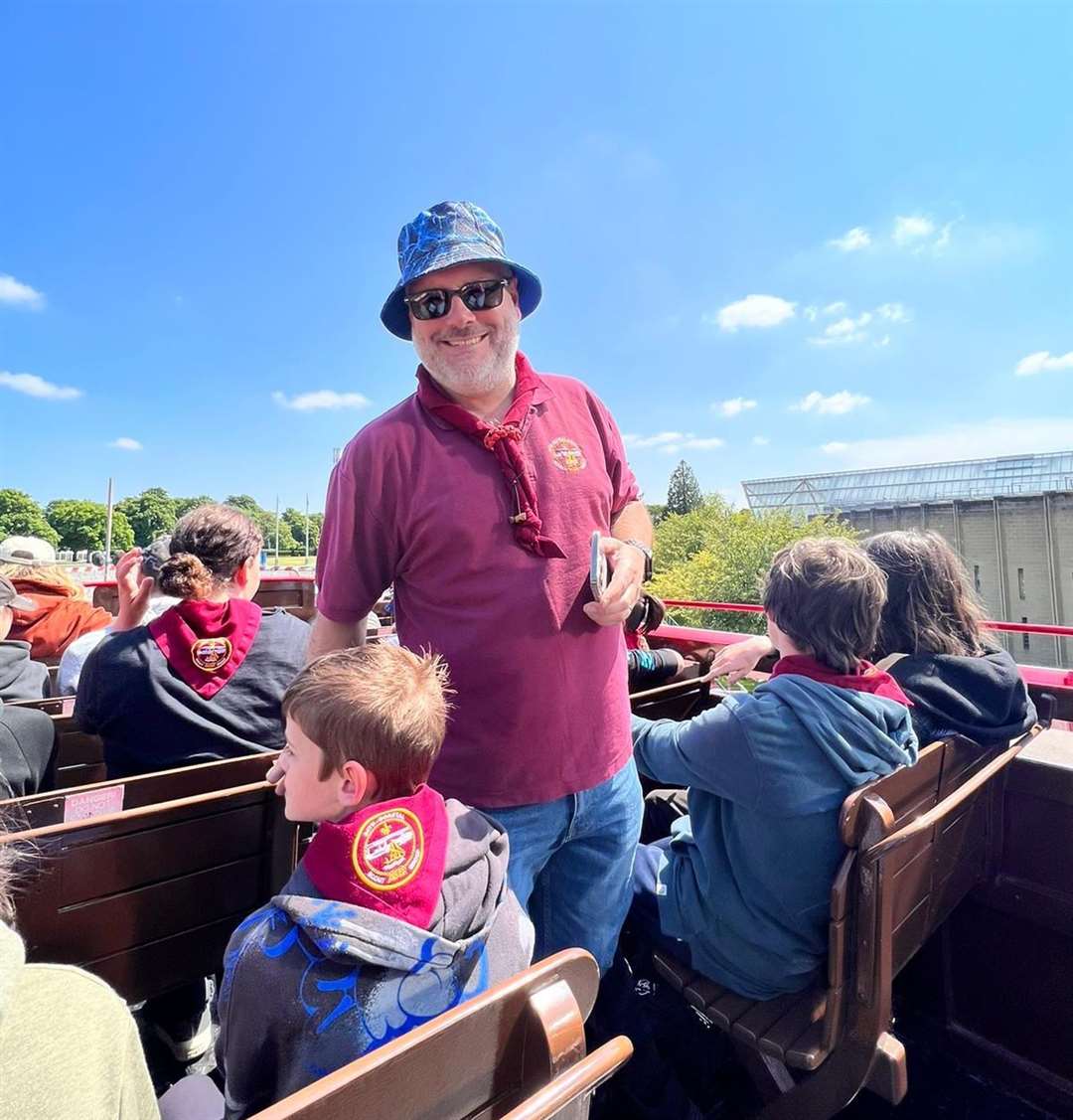 Graeme Pryke, group scout leader out and about with young members