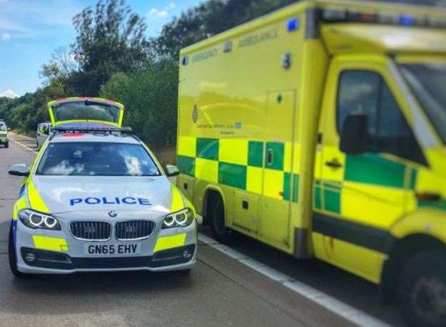 Police and secamb are at the scene. Stock image