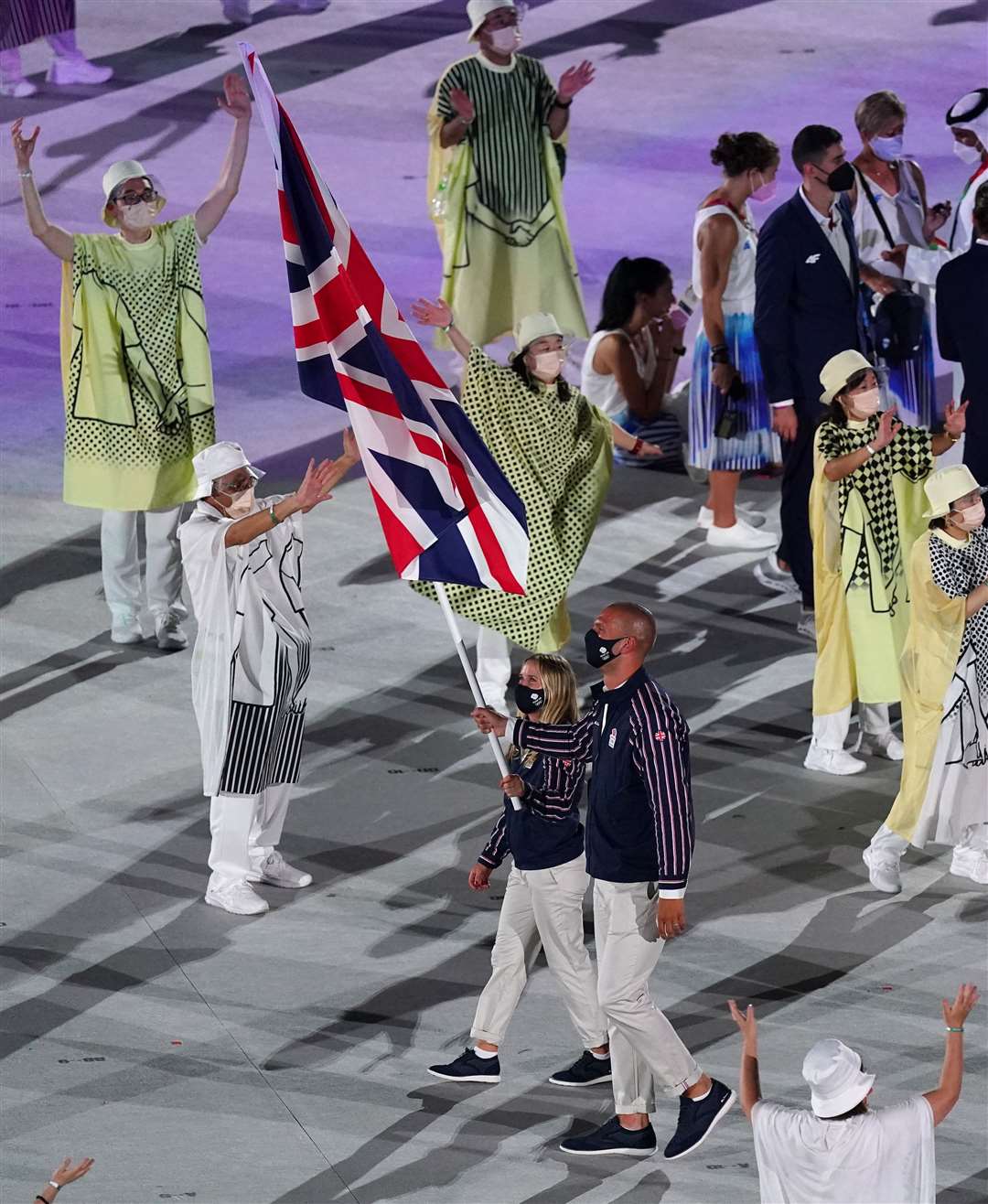 Hannah Mills carried the flag with Mohamed Sbihi during the opening ceremony (PA)