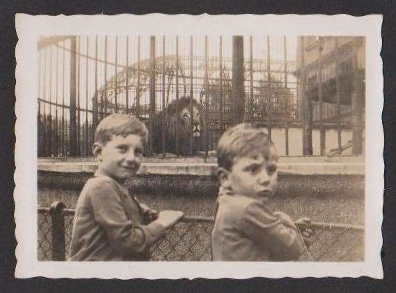 John and Bert Whittle at the lion enclosure in 1935