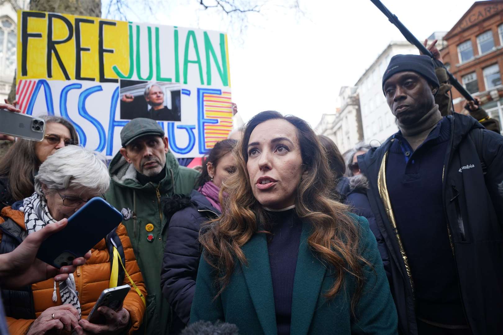 Stella Assange, the wife of Julian Assange, speaking to media outside the Royal Courts of Justice in London (Yui Mok/PA)