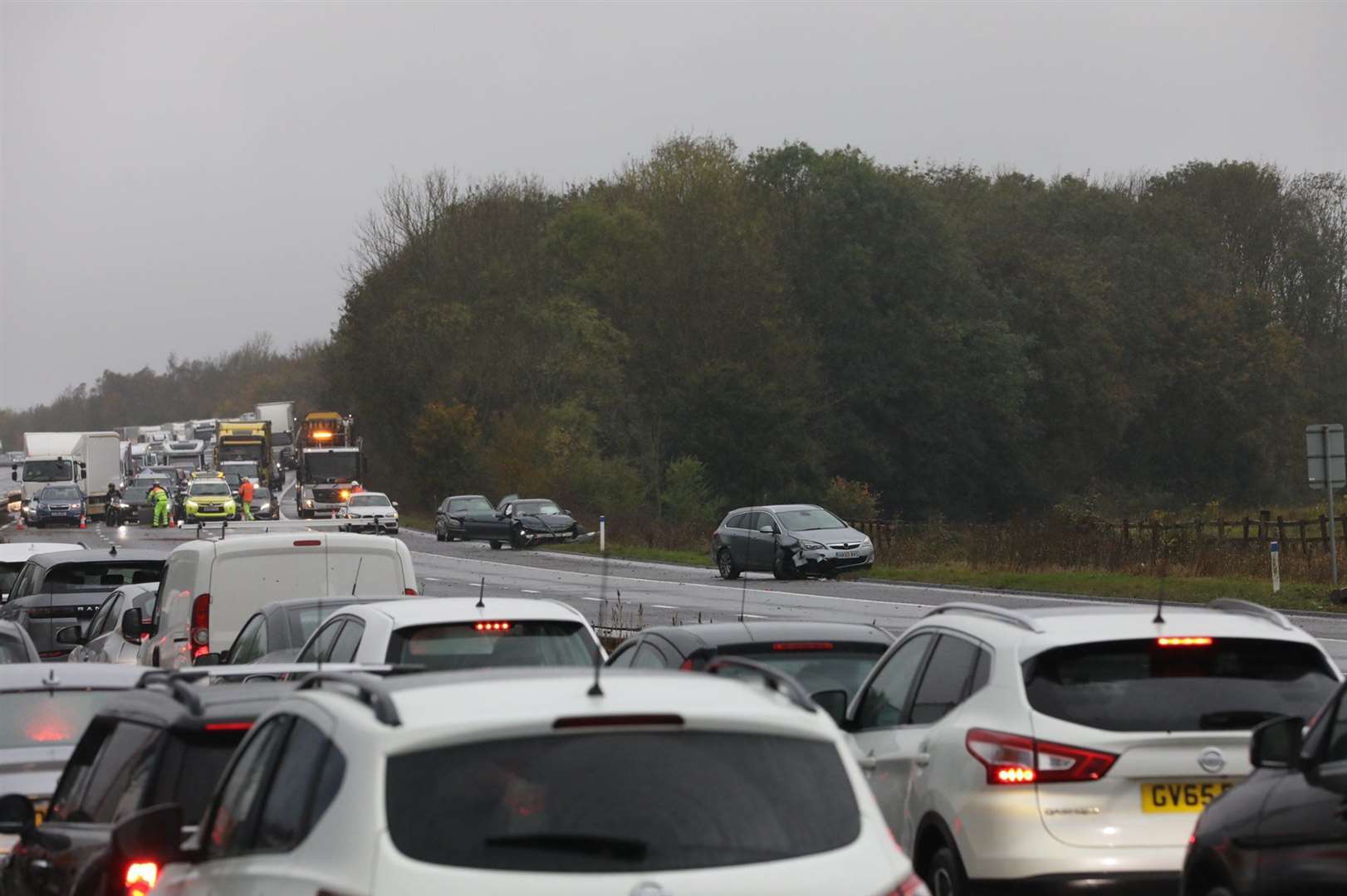 A five-car crash on the M20 has caused traffic problems. Picture: UKNip