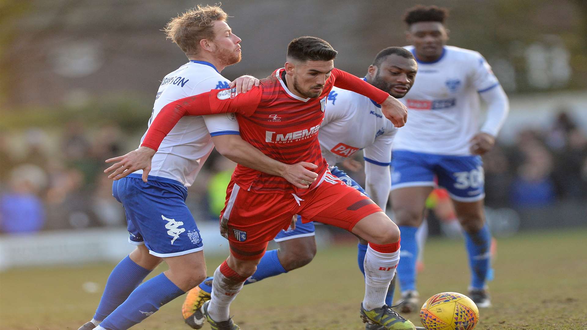 Conor Wilkinson takes on Bury's Adam Thompson last month Picture: Ady Kerry