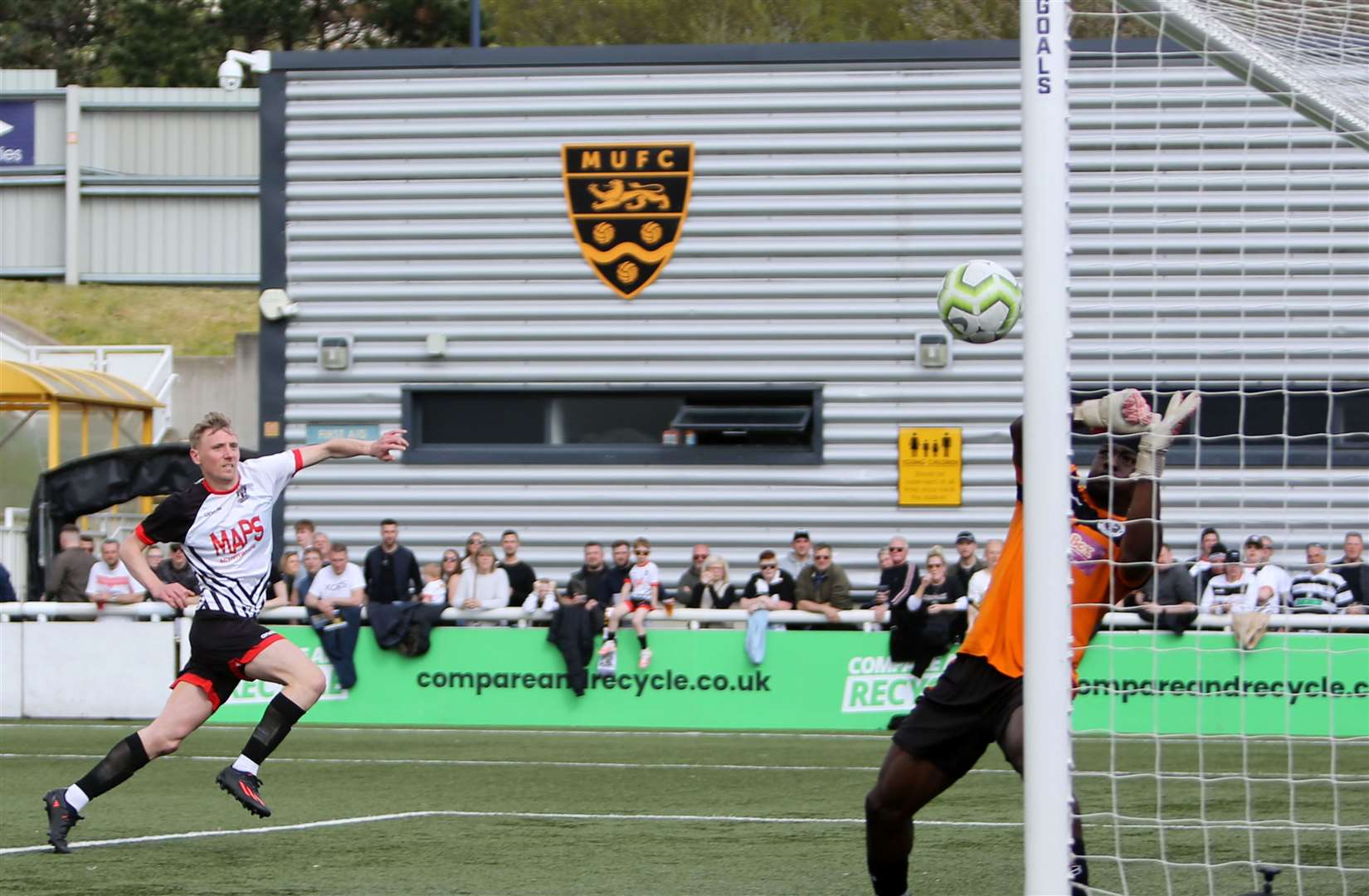 Tom Chapman's strike brings a save from Rilwan Anibaba but Deal Town were unable to beat the Punjab keeper in their 6-0 Kent Senior Trophy Final defeat on Sunday. Picture: Paul Willmott