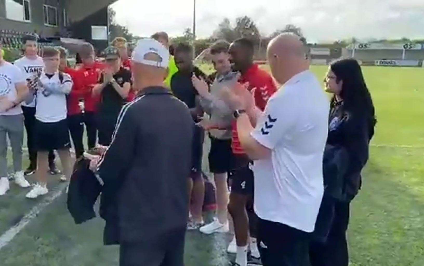 Jahmal got his team in a huddle to tell them about his sexuality. Picture: Sheppey United FC