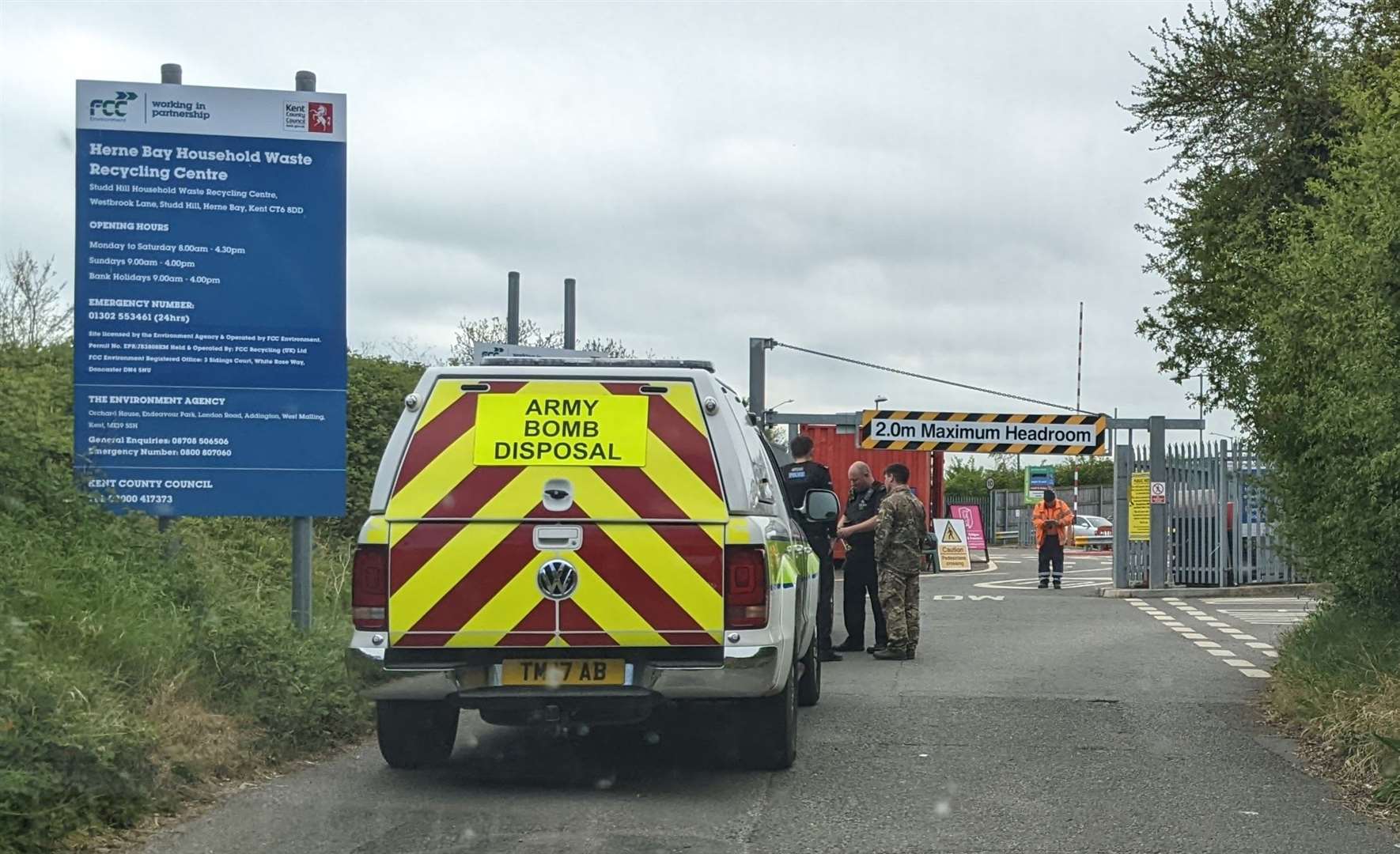 A bomb disposal vehicle spotted at the Herne Bay household waste recycling centre earlier today (56435181)