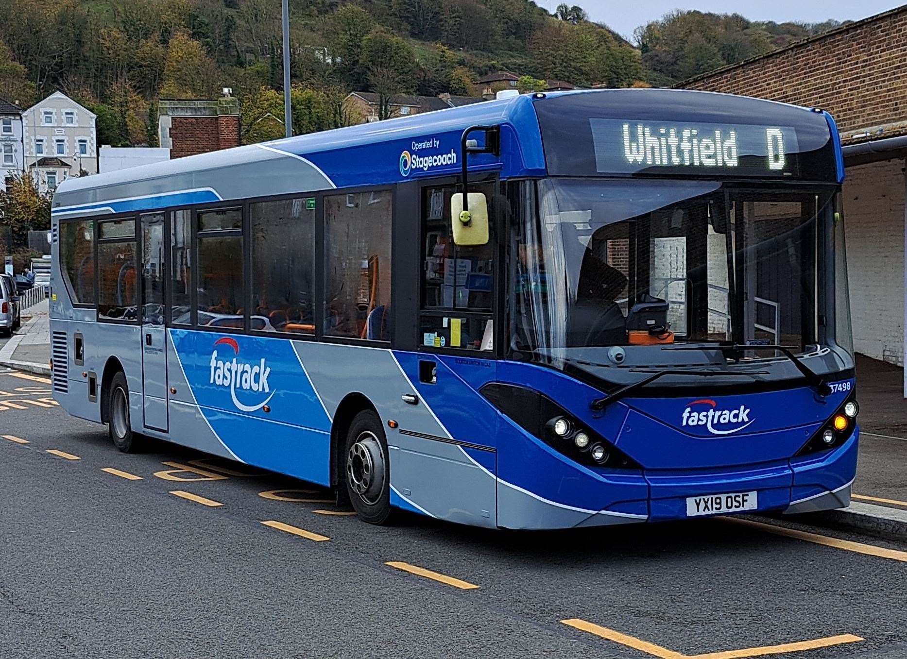 The first-ever Dover Fastrack bus at Dover Priory station on November 17