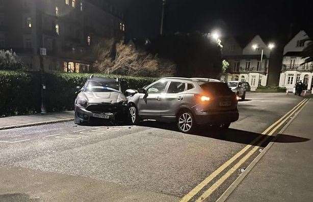 A car crashed into two parked vehicles in Victoria Parade, Broadstairs. Picture: Ross Hale