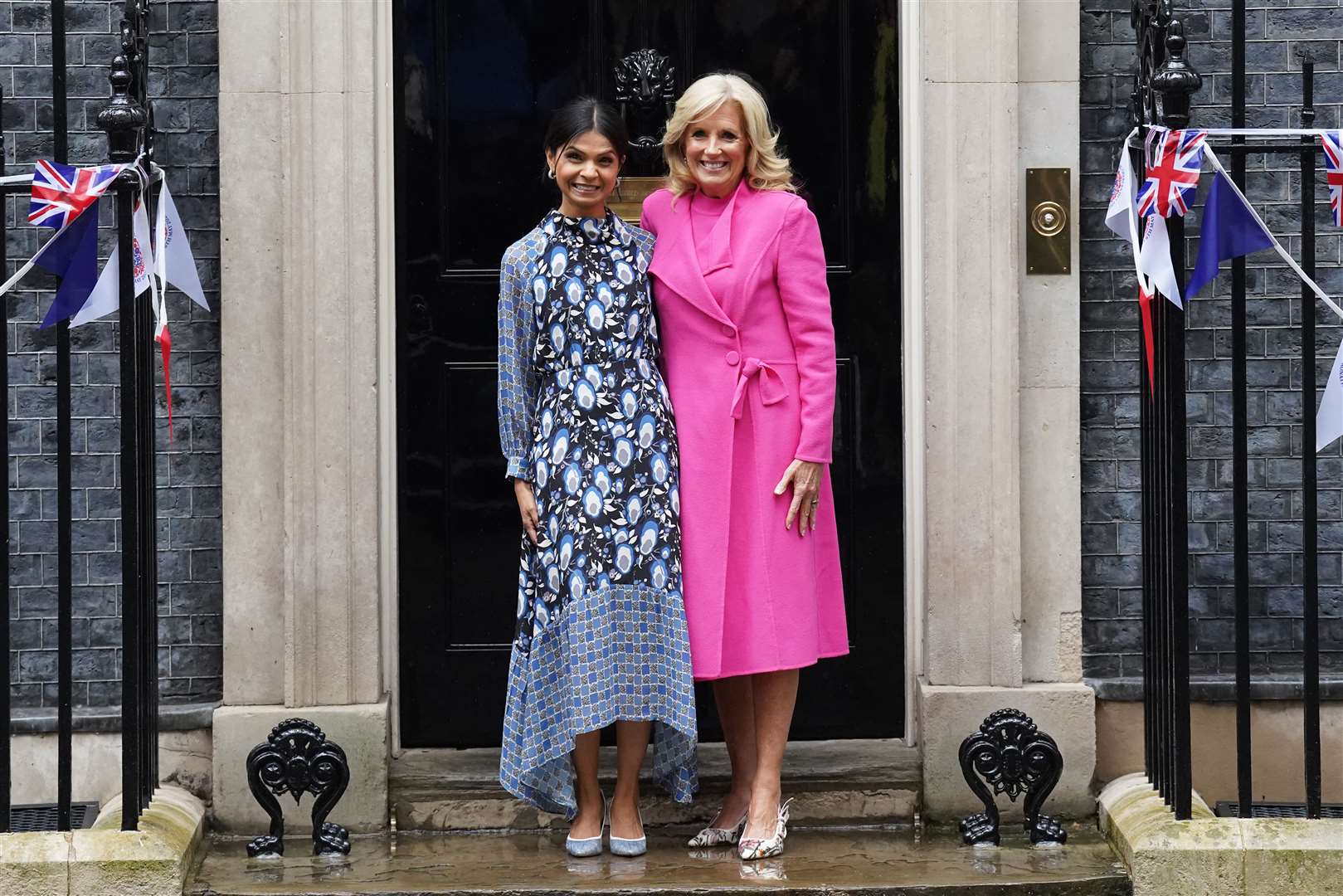 Akshata Murty greets Jill Biden outside 10 Downing Street (Stefan Rousseau/PA)