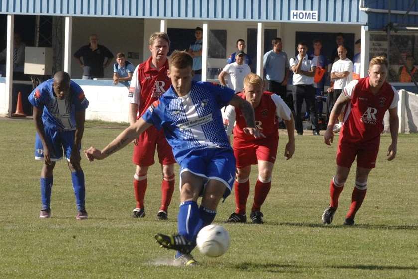 Danny Walder scores a penalty for Herne Bay (Pic: Chris Davey)