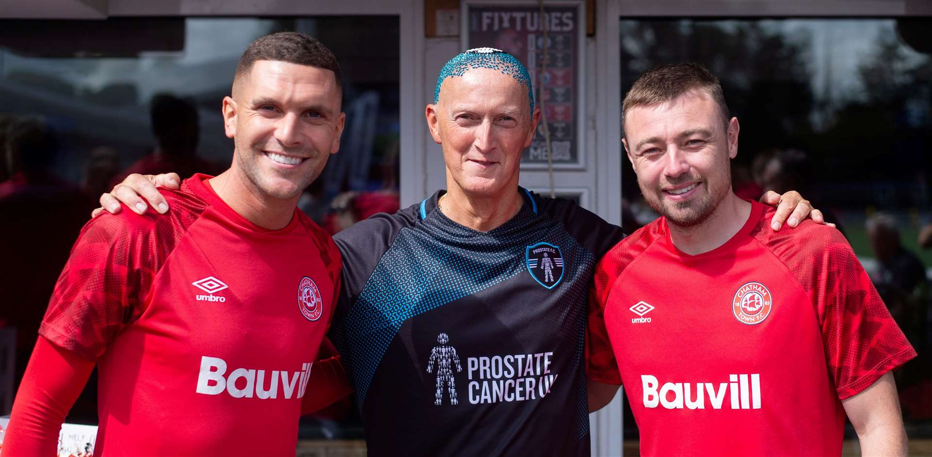 Summer signings Stuart O’Keefe and Freddie Sears meet a fan raising awareness for ProstateUK Picture: Shotbytxm