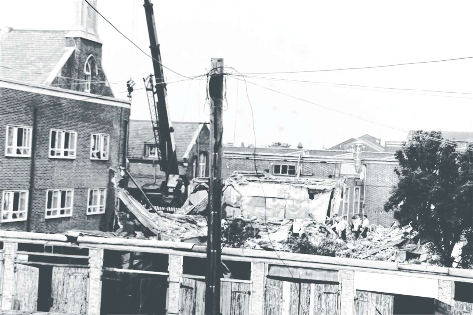 Collapsed buildings around the bombing site. Picture: Mike Pett