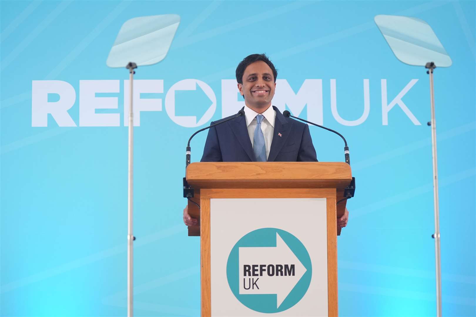 Reform UK chairman Zia Yusuf speaking during the Reform UK east of England conference at Chelmsford City Racecourse (Yui Mok/PA)