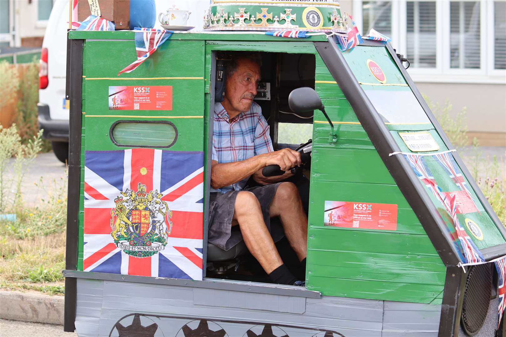 Tim Bell from Minster, Sheppey, in his replica mobility scooter Sheerness clock tower. Picture: John Nurden