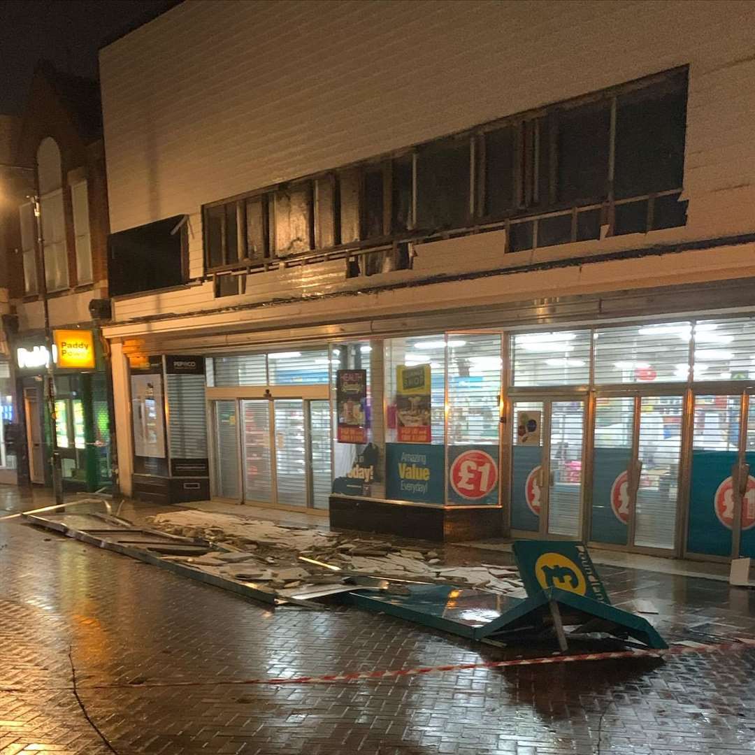 Poundland in Gillingham was damaged by strong winds. Image from Mythologic Escape Rooms