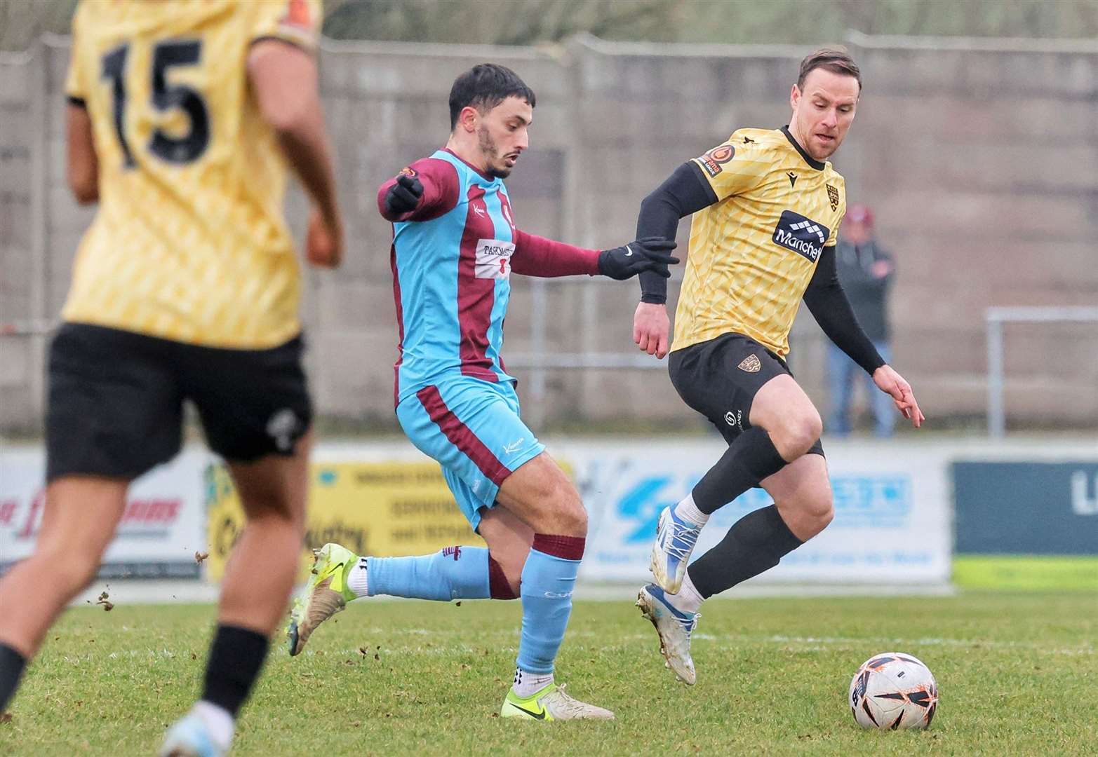 Maidstone midfielder Jordan Higgs tracks his man. Picture: Helen Cooper