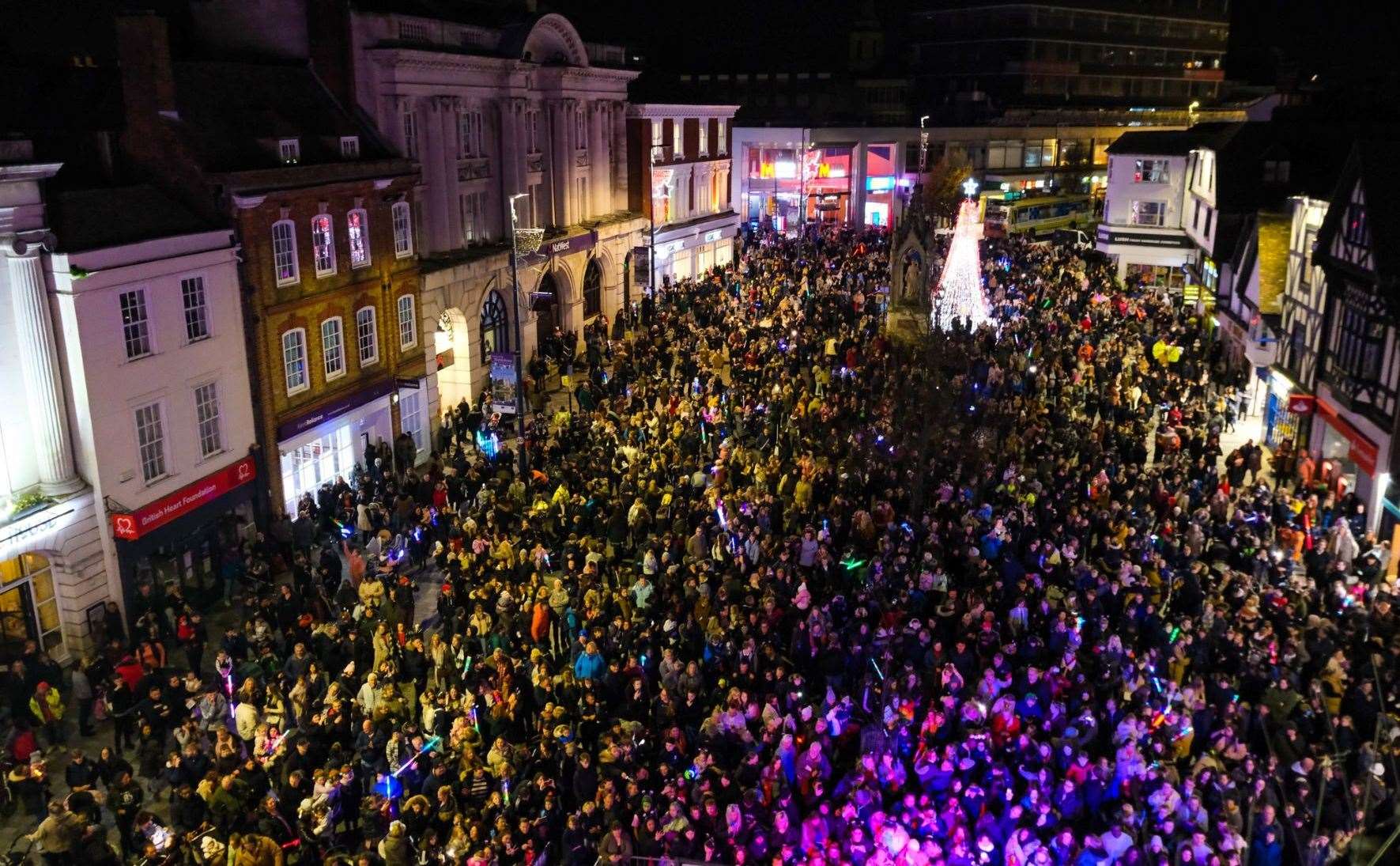 Crowds enjoy Maidstone's Christmas light switch on, hosted by kmfm and