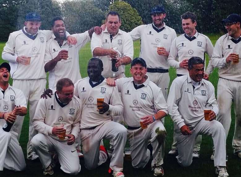 Dartford celebrate promotion to the Kent League Premier Division after beating The Mote