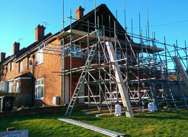 Scaffolding has gone up at the house