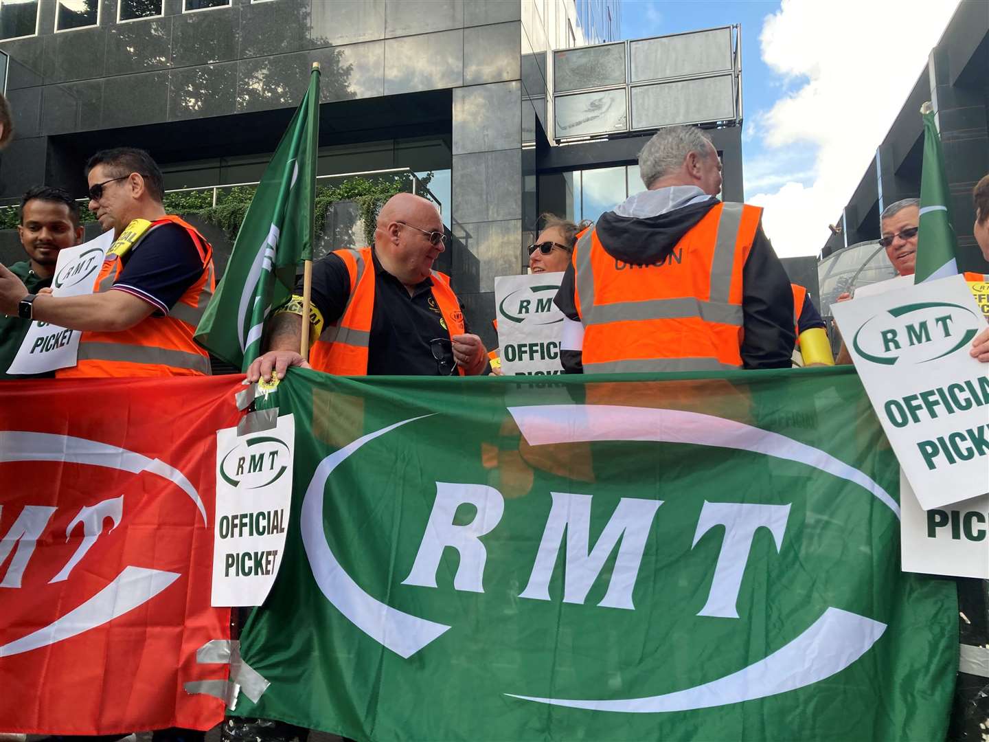 The picket line outside Euston station in London, as train services continue to be disrupted (Rebecca Speare-Cole/PA)