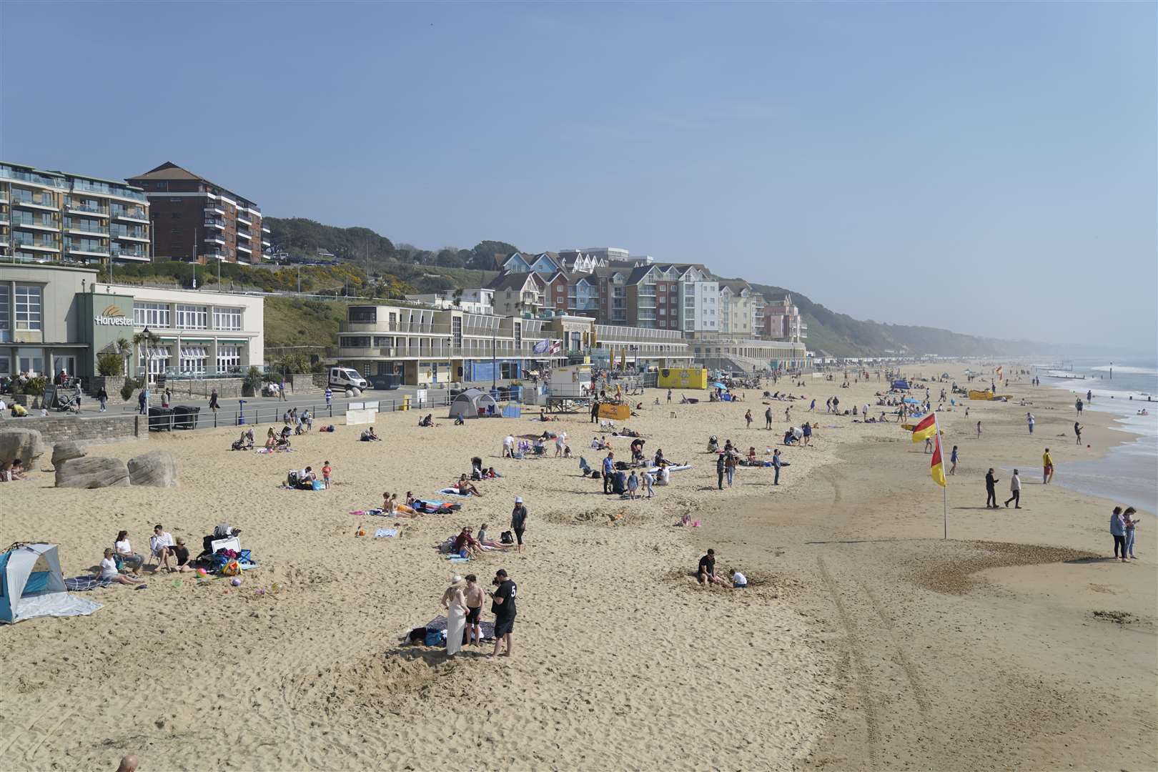 Boscombe beach in Dorset began to fill up with sunseekers early on Saturday (Andrew Matthews/PA)