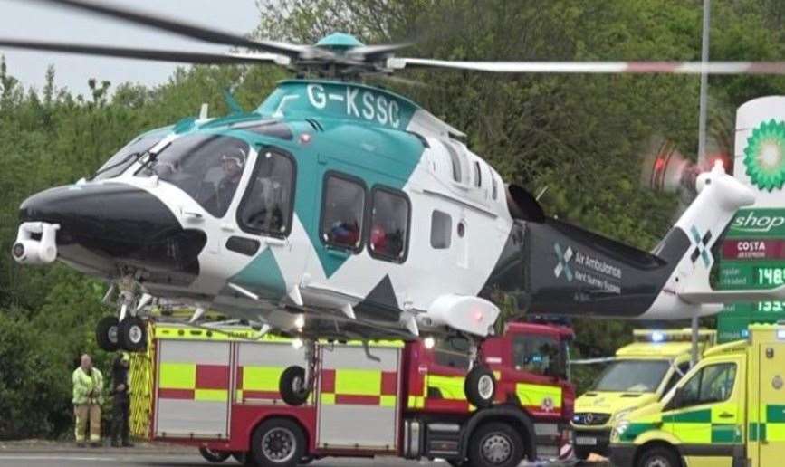 The air ambulance landed near BP. Picture: @Media999E