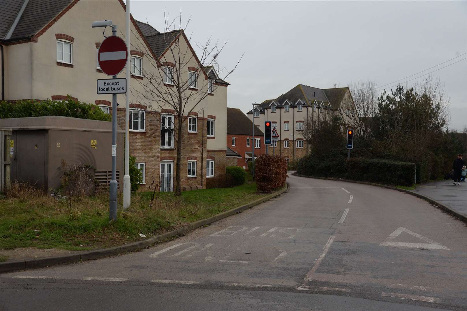 The bus lane at the junction of Oak Road, Murston