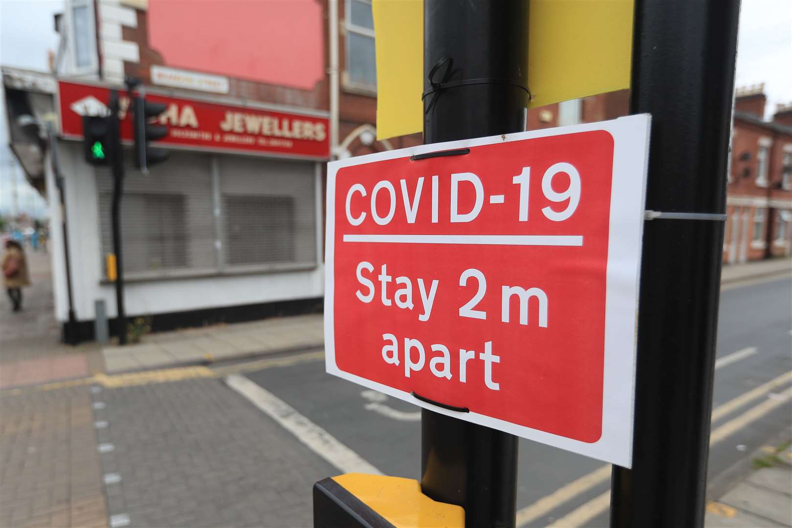 Social distancing signs in Leicester, as the Government prepares to decide whether to make changes to the restrictions (Mike Egerton/PA)