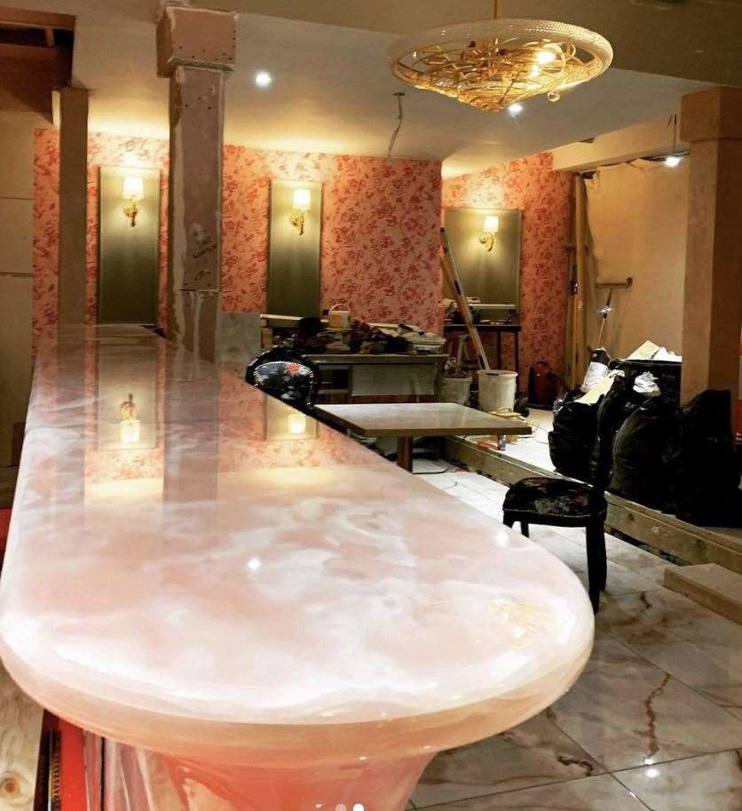 The pink marble bar has been installed and renovations are almost finished. Picture: Itaca's/Instagtam